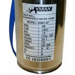 Varan Motors - 4SM3-6F Pompe à Eau Immergée Pour Puits Profond Ou Forage, 4m³/h - 34m, 370Watt, Rotor INOX - Gris 11 Varan Motors - 4SM3-6F Pompe à Eau Immergée Pour Puits Profond Ou Forage, 4m³/h - 34m, 370Watt, Rotor INOX - Gris -Varan Motors Magasin 138845 5
